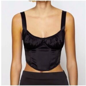 Zara Black Cropped Satin Corset Zip Top - Size Small